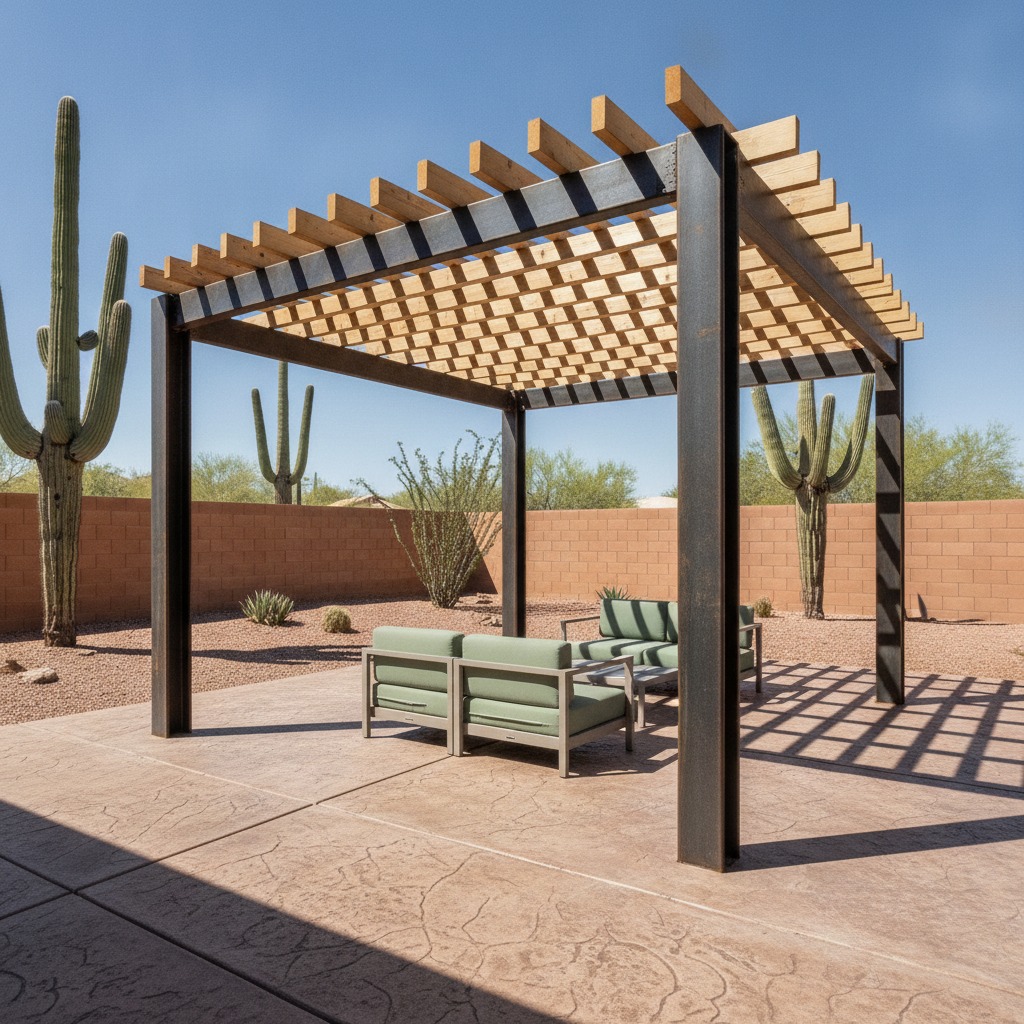 Fixed pergola in a Chandler, Arizona desert backyard